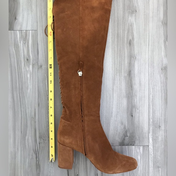 🤎 Zara Heeled Suede Lace Up Over Knee Boots Brown/Camel Hippie Boho Size 38 - Picture 16 of 17